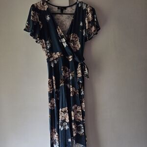 Floral Wrap Dress in Blue and Cream Size S